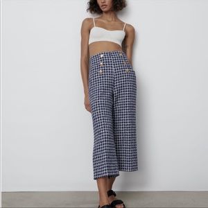 Zara Navy Tweed Wide Leg Pants - Small